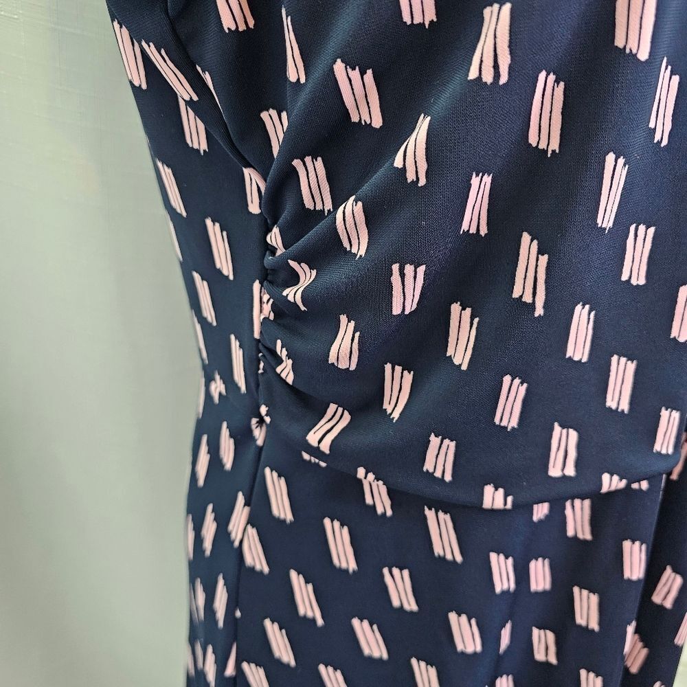 Lands' End Navy and Pink Faux Wrap Sleeveless Midi Dress Size Large (14/16) - Picture 3 of 8
